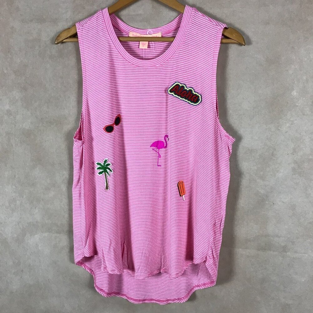 Rebellious One Juniors Pink Striped Patch Design Tank Top NWT XL